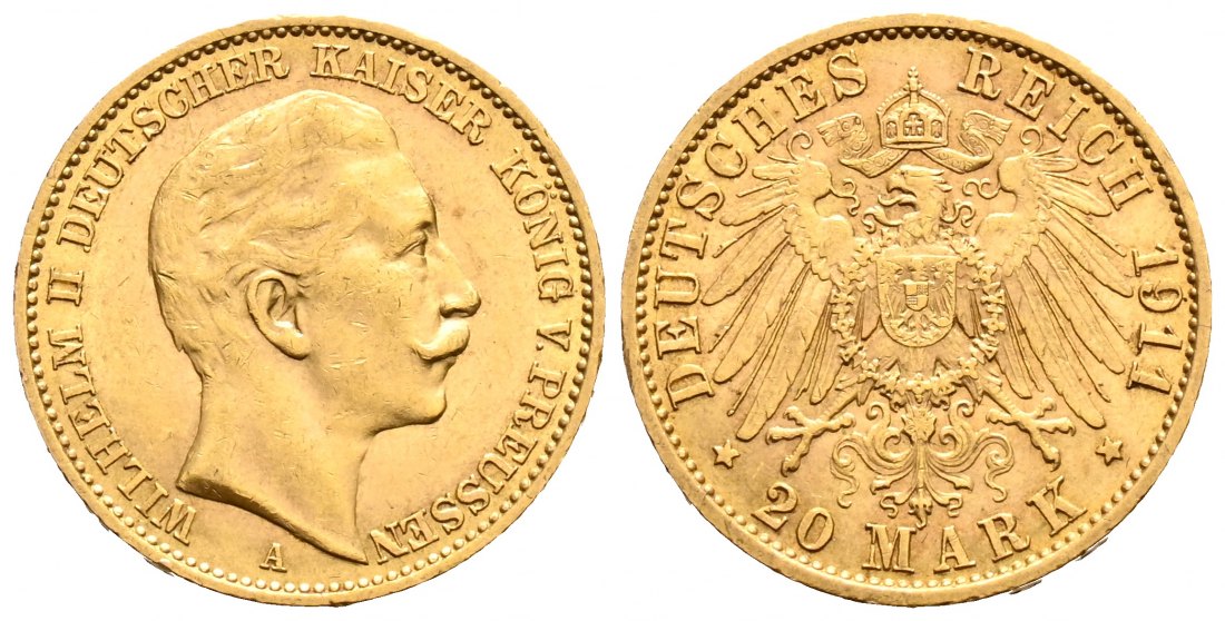PEUS 1677 Preußen - Kaiserreich 7,16 g Feingold. Wilhelm II. (1888 - 1918) 20 Mark GOLD 1911 A Sehr schön