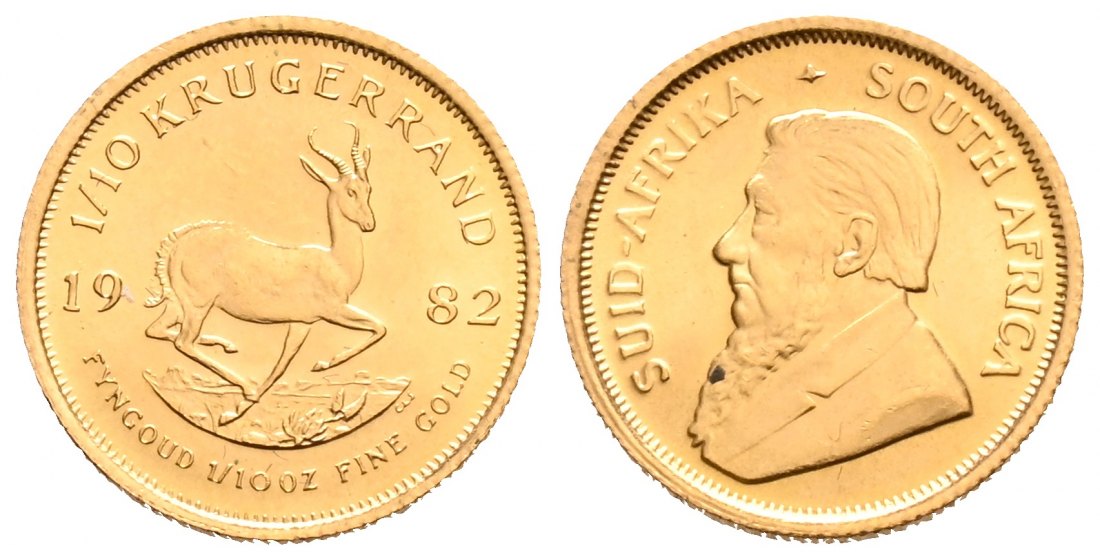 PEUS 1679 Süd-Afrika 3,11 g Feingold 1/10 Krügerrand GOLD 1/10 Unze 1982 Kratzer, Vorzüglich