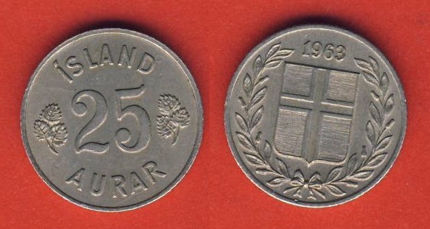  Island 25 Aurar 1963   