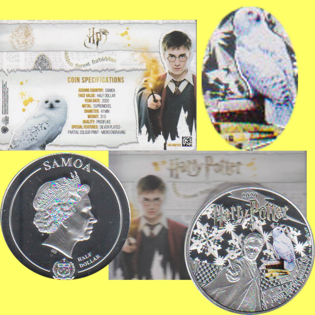  Samoa Coincard Half Dollar Farbmünze Harry Potter 2020 PP nur 25.000St!   