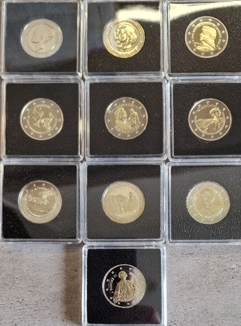  Monaco - 2 € Sondermünzen PP - Konvolut v. 10 Münzen 2007 - 2020   
