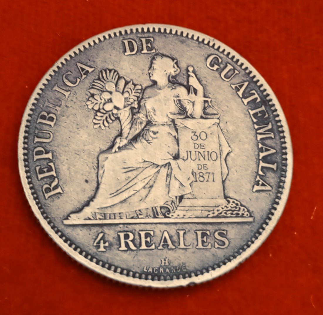  GUATEMALA. 4 REALES 1894H. SILVER.   