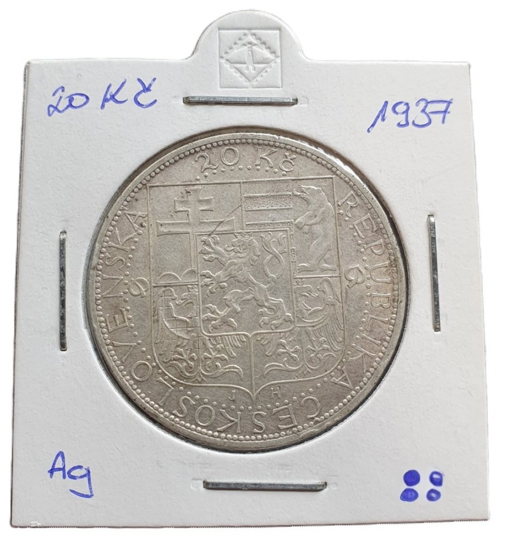  Tschechoslowakei 20 Kronen 1937 Auf den Tod von Präsident Masaryk Silber Münze   