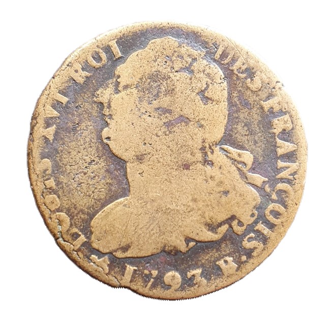  Frankreich 2 Soles 1793 B Rouen ROI DES FRANÇOIS Bronze Münze 25,286 gr.   