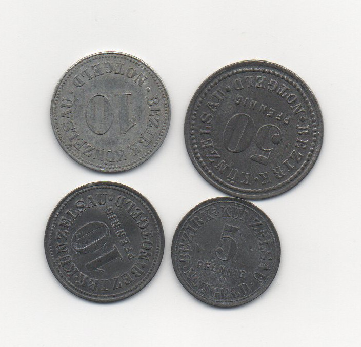 Notmünzen Künzelsau 5 Pf 10 Pf 50 Pf 1917 10 Pf 1918 Eisernes Kreuz