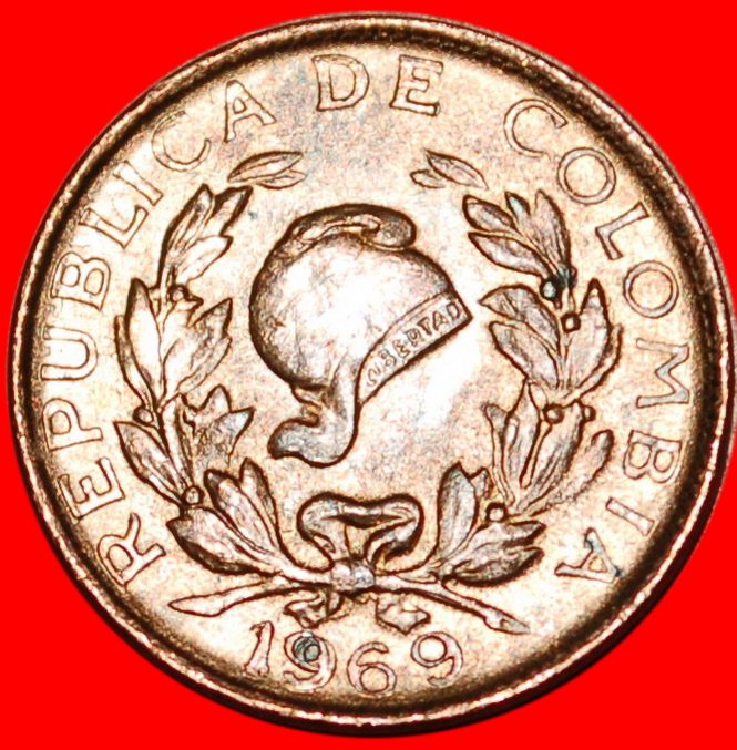  * DOUBLE DATE CORNUCOPIA: COLOMBIA ★ 1 CENTAVO 1969 UNC MINT LUSTRE! LOW START ★ NO RESERVE!   