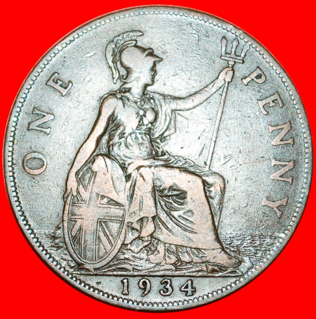  * HERRIN DER SEEN: GROSSBRITANNIEN ★ PENNY 1934! GEORG V. (1911-1936)! OHNE VORBEHALT!   