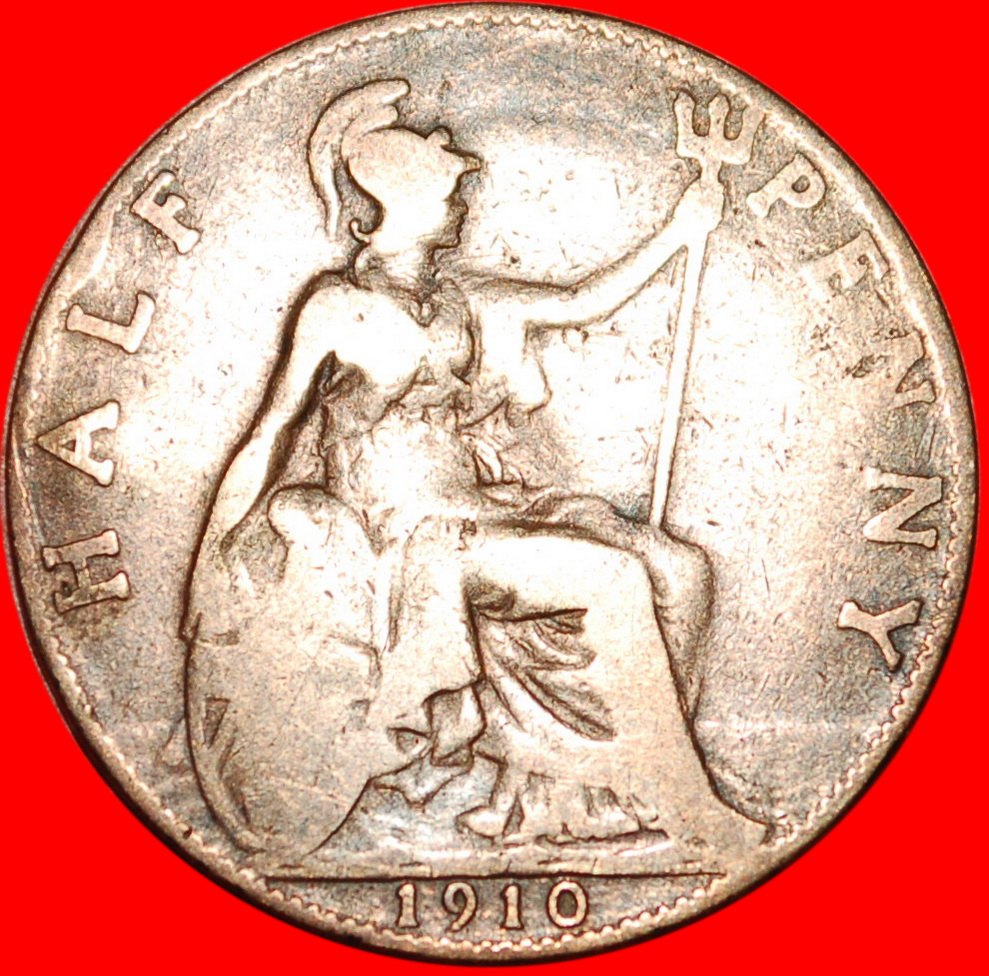  * MISTRESS OF SEAS: GREAT BRITAIN ★ HALF PENNY 1910! EDWARD VII (1902-1910) LOW START ★ NO RESERVE!   