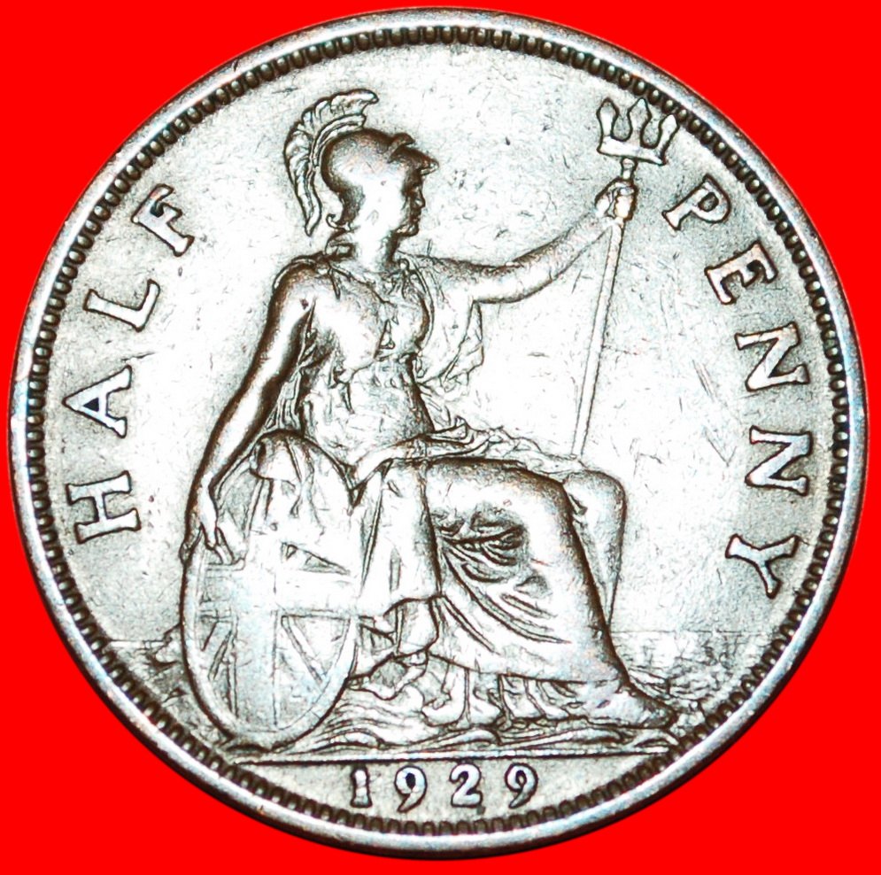  * HERRIN DER SEEN: GROSSBRITANNIEN ★ HALBER PENNY 1929!  GEORG V. (1911-1936) OHNE VORBEHALT!   