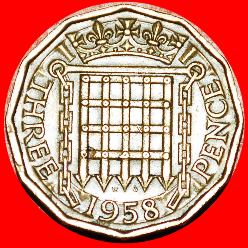  * PORTCULLIS (1954-1970): GREAT BRITAIN★3 PENCE 1958! ELIZABETH II 1953-2022★LOW START ★ NO RESERVE!   