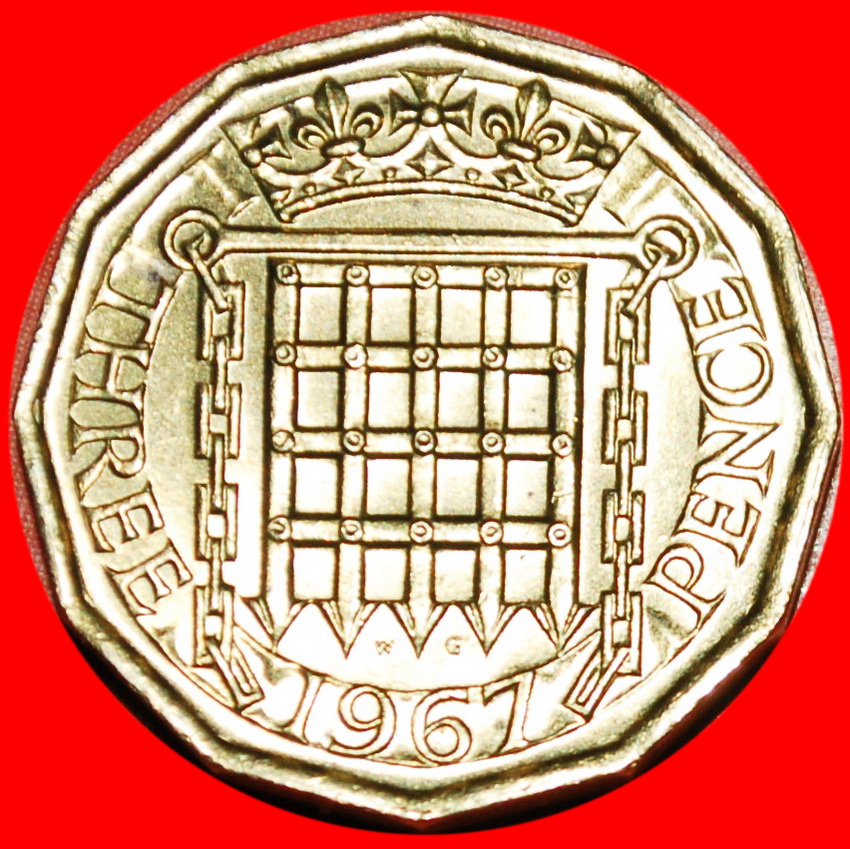  * FALLGATTER (1954-1970): GROSSBRITANNIEN★ 3 PENCE 1967 uSTG! ELISABETH II 1953-2022 OHNE VORBEHALT!   