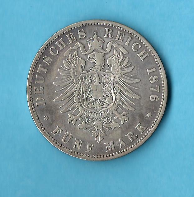  Kaiserreich 5 Mark Preussen 1876 A ss  Münzenankauf Koblenz Frank Maurer AB 482   