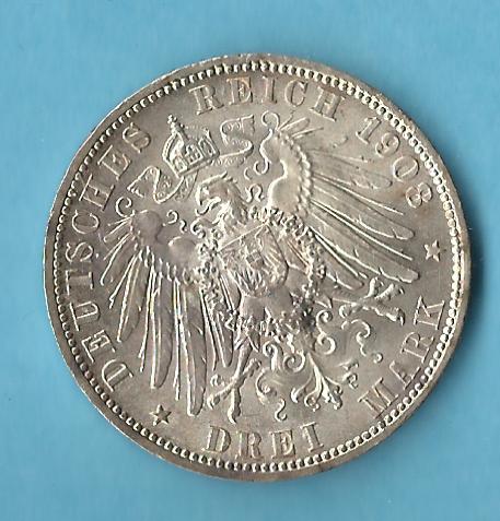  Kaiserreich 3 Mark Preussen 1908 vz+ RAR  Münzenankauf Koblenz Frank Maurer AB 487   
