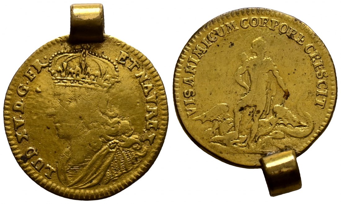 PEUS 1695 Nürnberg 24,5 mm / 4,87 g. Louis XV. (1715 - 1774) Messingjeton vergoldet o.J. Gehenkelt, schön