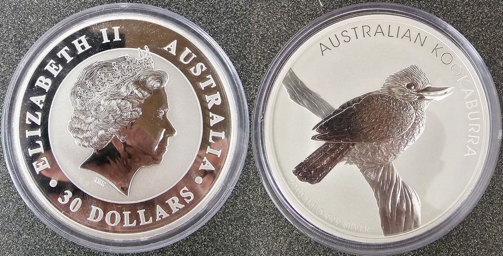  Australien  30 Dollar 2010 Kookaburra  FM-Frankfurt  Feinsilber: 1.000g   