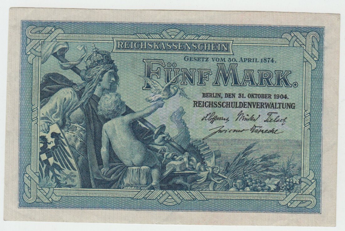  Ro. 22 a, 5 Mark Reichskassenschein vom 31.10.1904,  W.242501, kassenfrisch I   