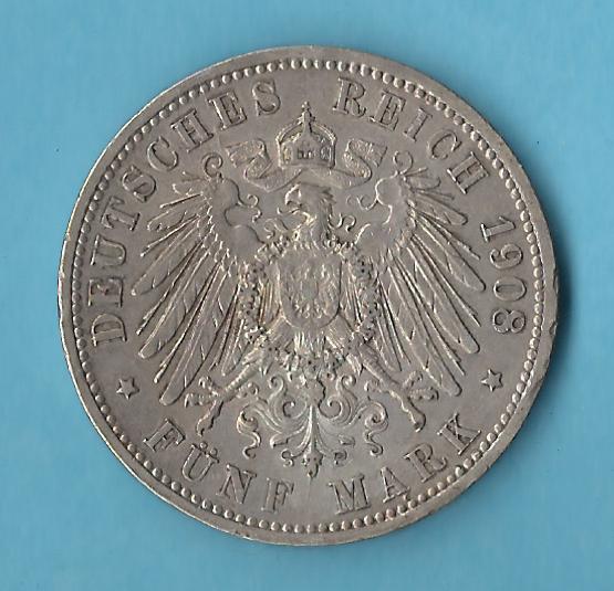  Kaiserreich 5 Mark Preussen 1908 ss Münzenankauf Koblenz Frank Maurer AB 497   
