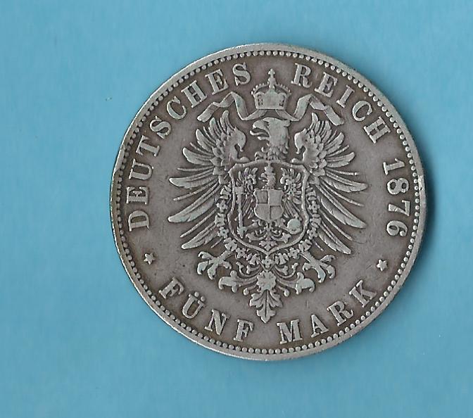  Kaiserreich 5 Mark Hamburg 1876 ss Münzenankauf Koblenz Frank Maurer AB 506   