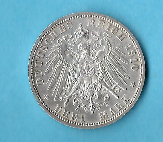  Kaiserreich 3 Mark Sachsen 1910 vz+ Münzenankauf Koblenz Frank Maurer AB 508   