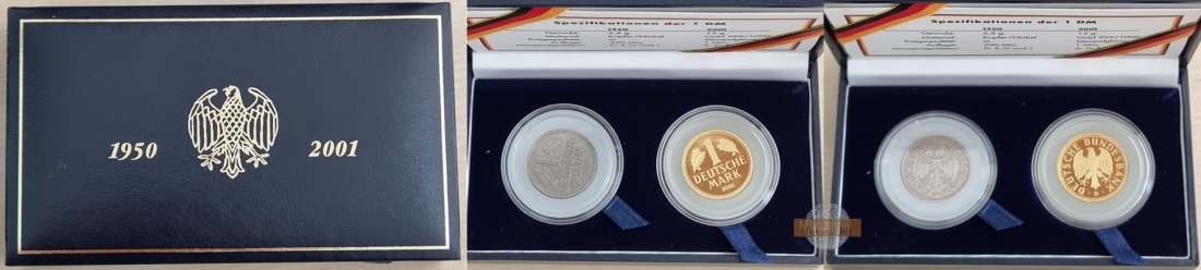 Deutschland MM-Frankfurt Feingewicht: 12g Gold 1 Mark (Goldmark 'D')/ 1 Mark('D') 1950/2001 