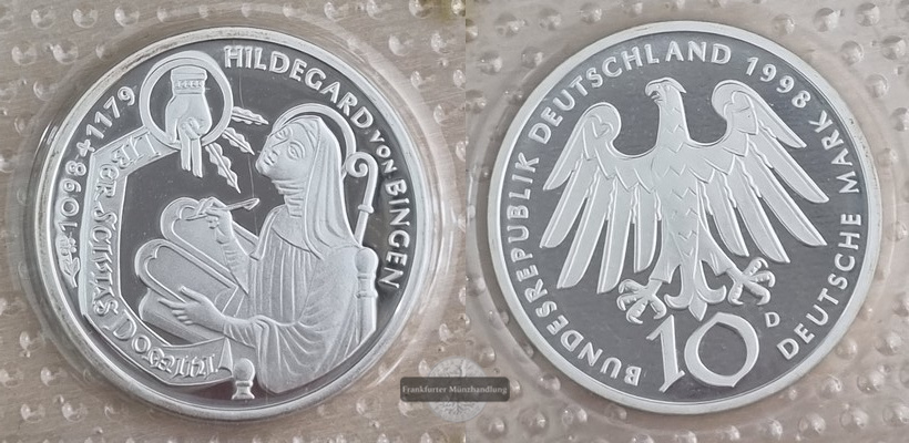  Deutschland 10 Mark  1998 900. Jahrestag - Geburt von Hildegard 'D' FM-Frankfurt  Feinsilber:14,337g   