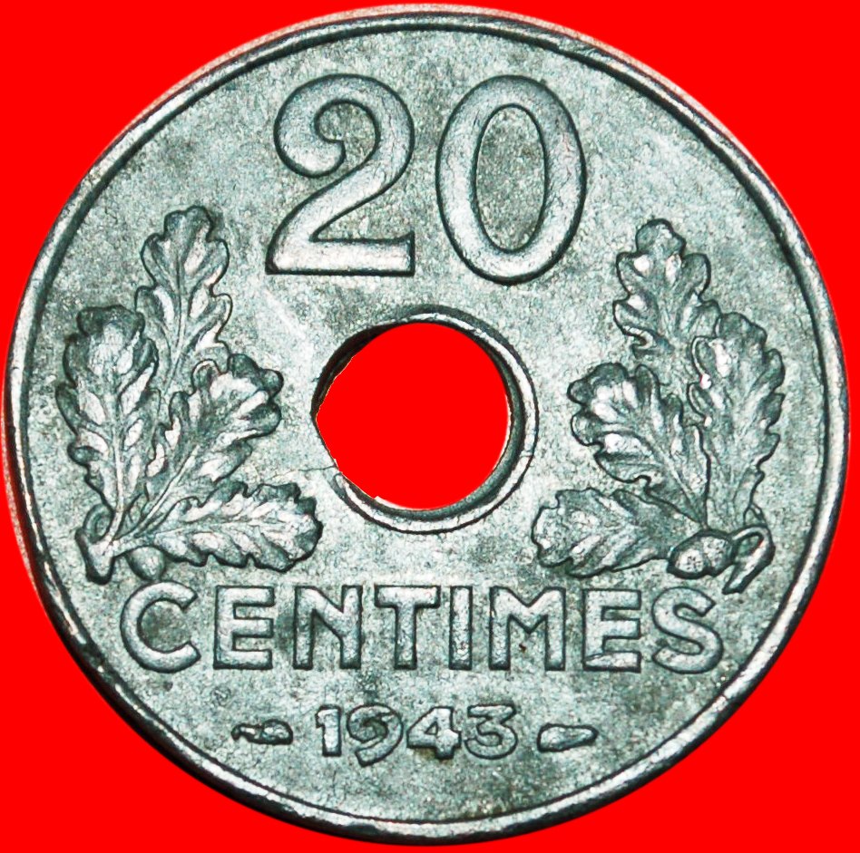  * VICHY HEAVY PLANCHET (1941-1943): FRANCE ★ 20 CENTIMES 1943! ★LOW START★ NO RESERVE!   