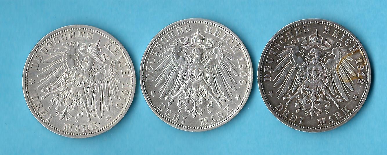 Kaiserreich 3x3 Mark Preussen W II Münzenankauf Koblenz Frank Maurer AB 530   