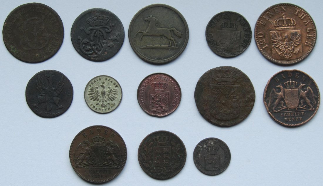  Altdeutschland: Lot aus 13 verschiedenen Kleinmünzen   