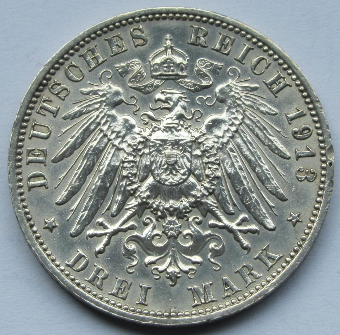  Kaiserreich: Sachsen, 3 Mark Völkerschlachtdenkmal (Jaeger 140), 1913   