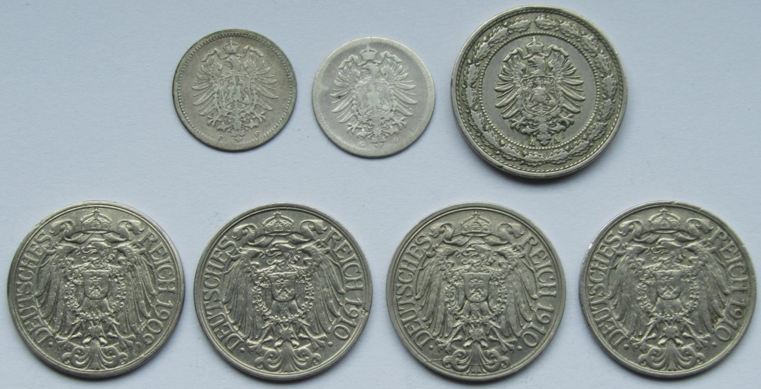  Kaiserreich: Lot aus sieben verschiedenen Jahrgängen 20/25 Pfennig   
