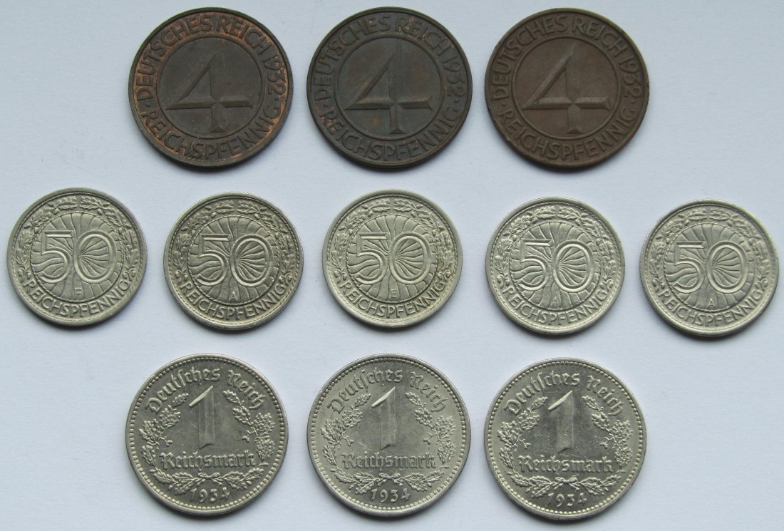  Weimarer Republik: Lot aus elf verschiedenen Jahrgängen Kleinmünzen   