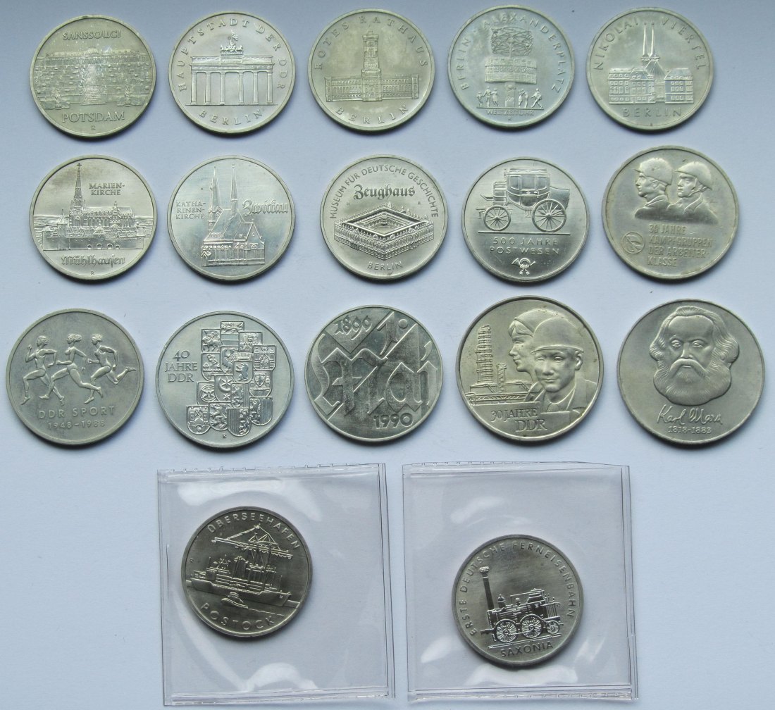  DDR: Lot aus 17 verschiedenen Gedenkmünzen   