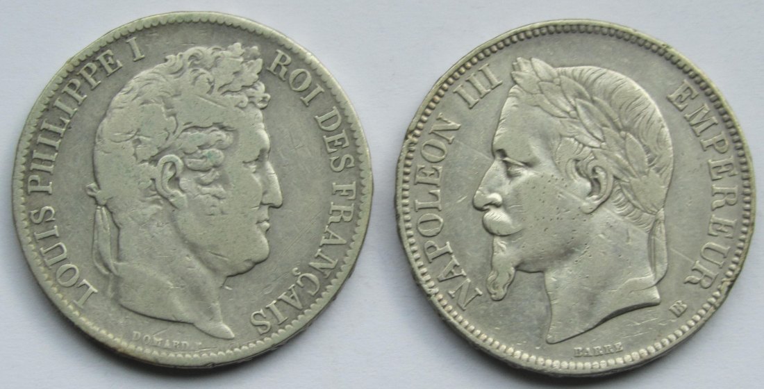  Frankreich: 2 x 5 Francs 1831 W + 1869 BB   