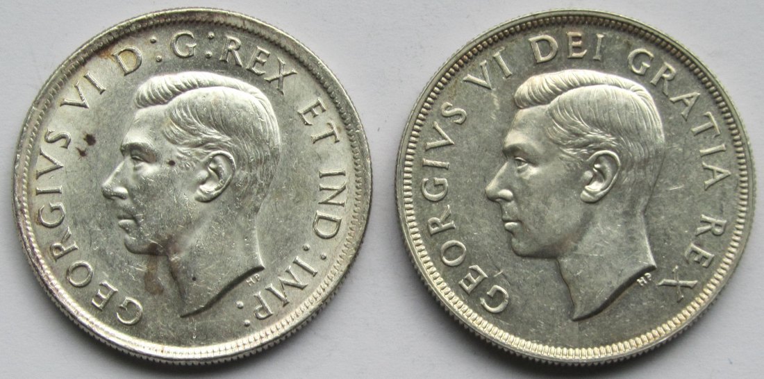  Kanada: 2 x 1 Dollar 1939 + 1949, zusammen 37,3 g Feinsilber   