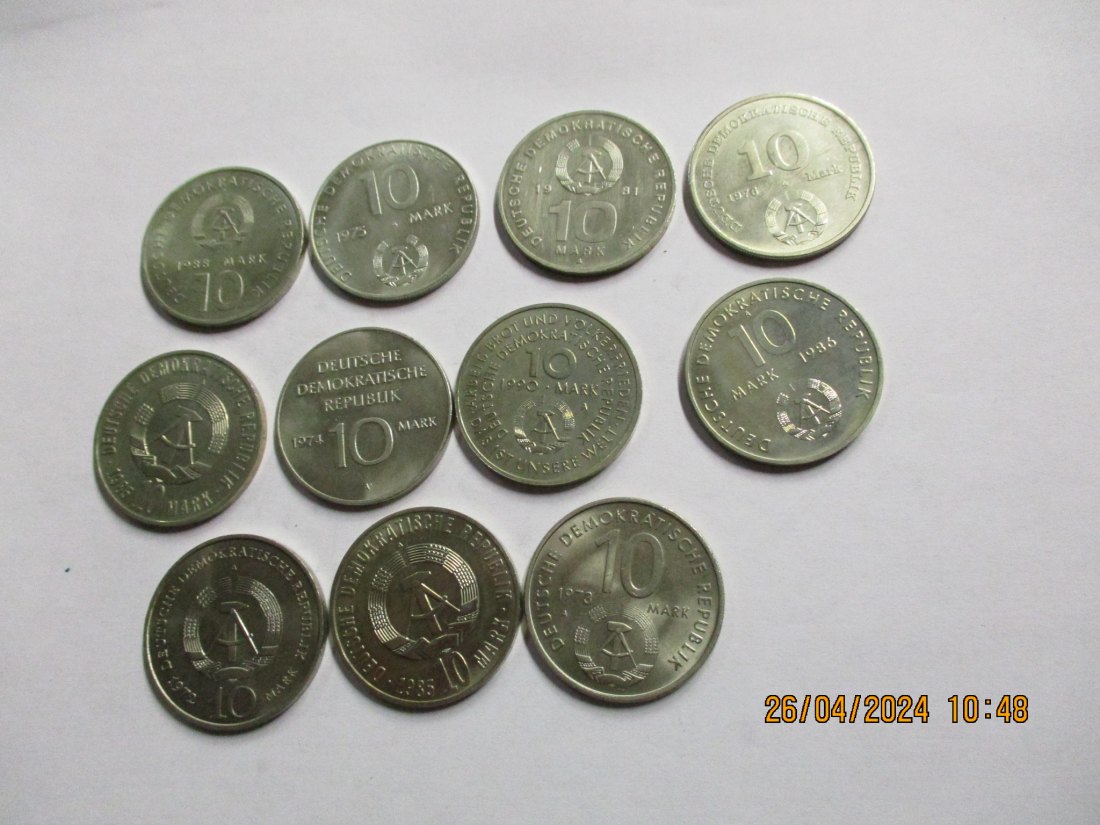  Lot Sammlung DDR Münzen 11 x 10 Mark DDR /8W   