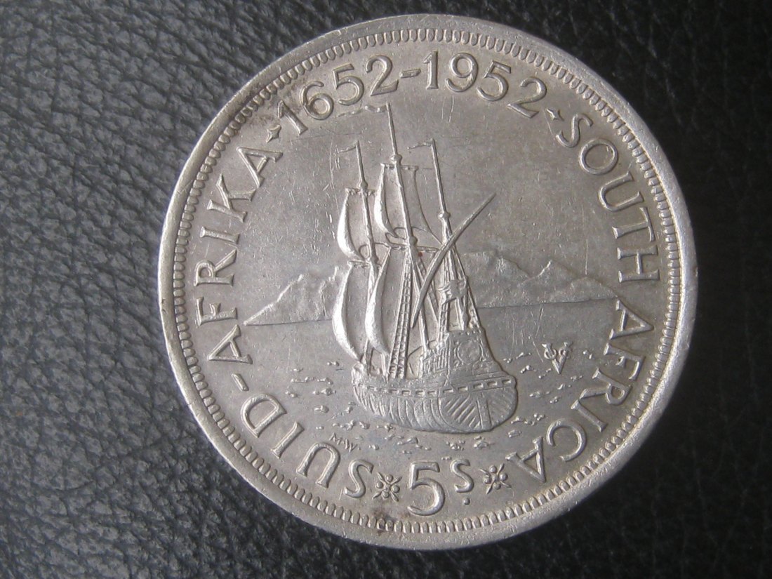  5 Shillings 1952; 500er Silber - George VI;300. Jahrestag der Gründung von Kapstadt   