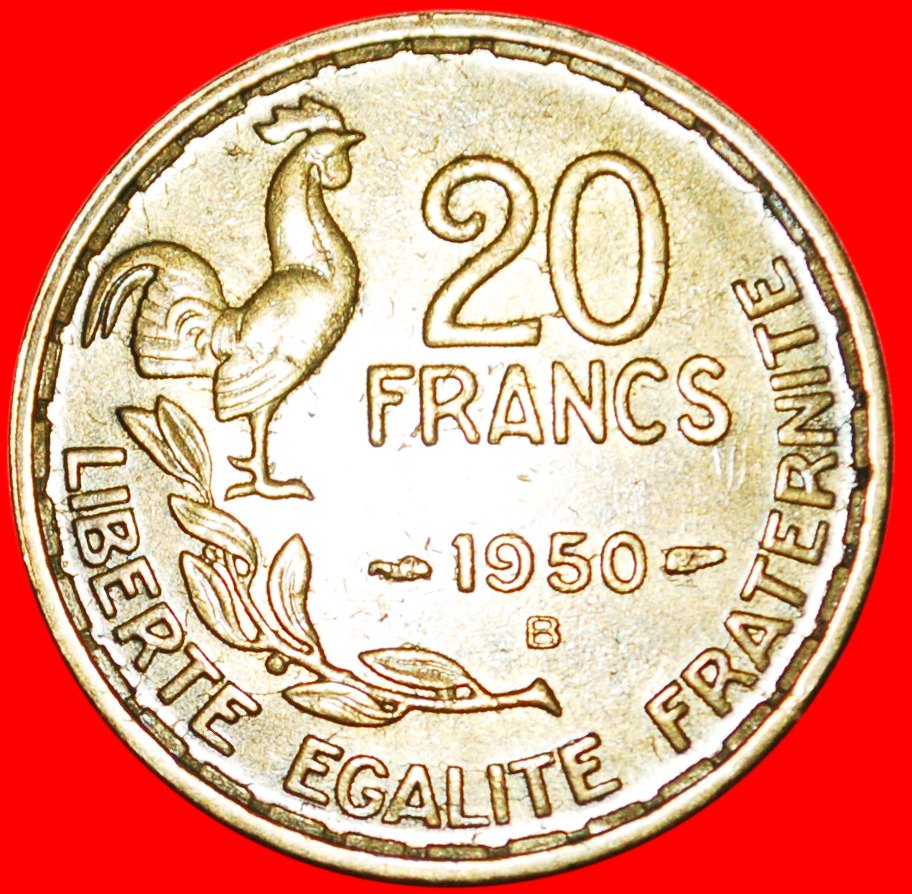  * COCK (1950-1954): FRANCE ★ 20 FRANCS 1950B! G. GUIRAUD! LOW START ★ NO RESERVE!   