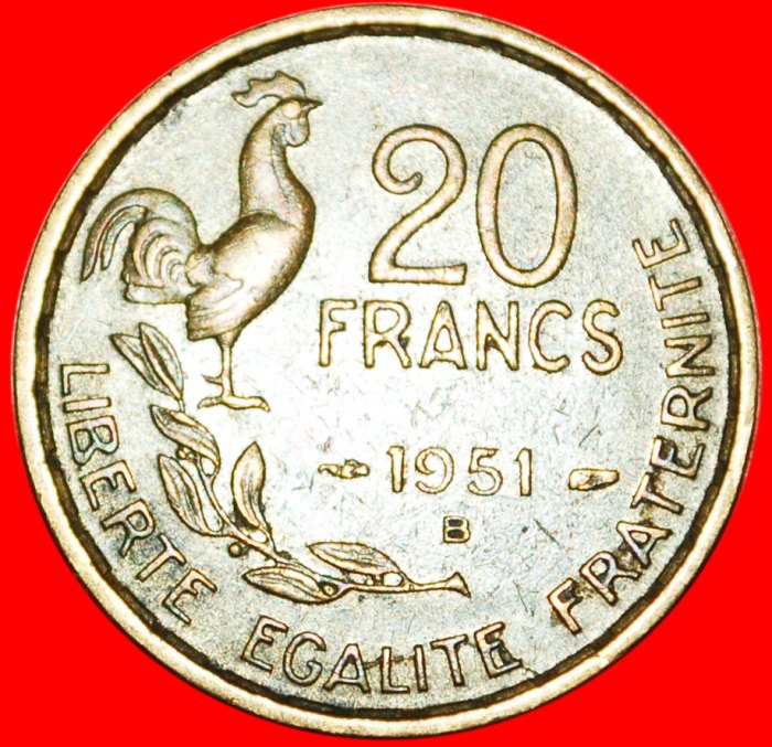  * COCK (1950-1954): FRANCE ★ 20 FRANCS 1951B! G. GUIRAUD! LOW START ★ NO RESERVE!   