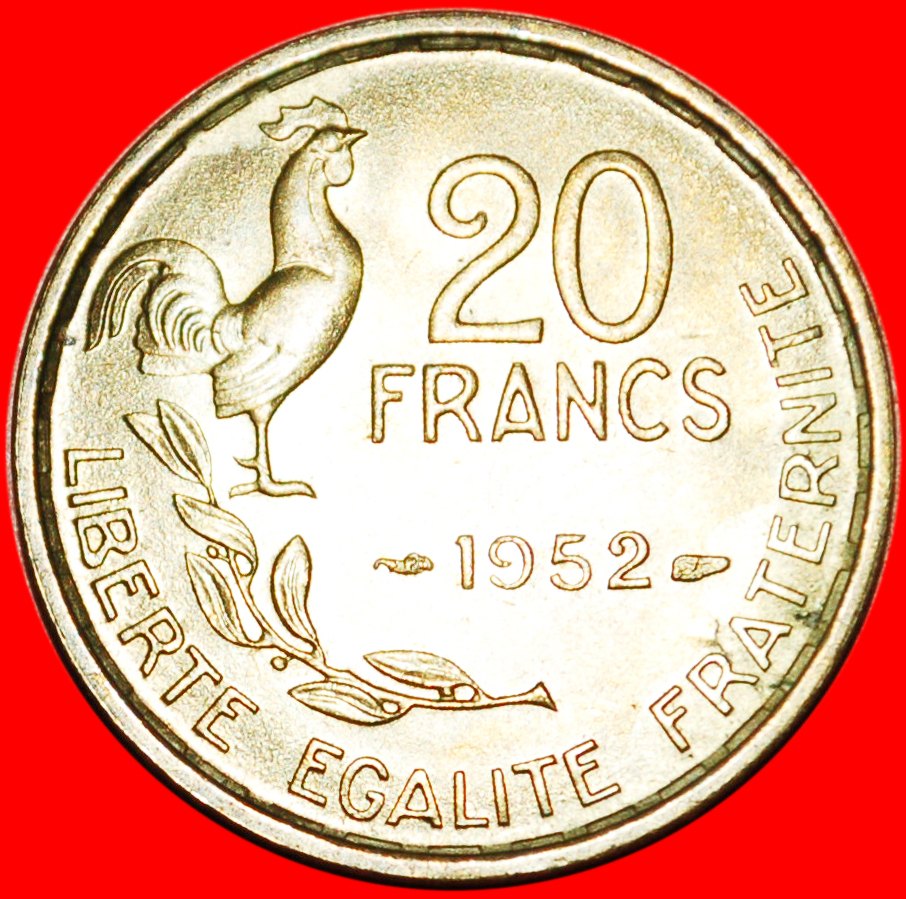 * COCK (1950-1954): FRANCE ★ 20 FRANCS 1952 UNC! G. GUIRAUD! LOW START ★ NO RESERVE!
