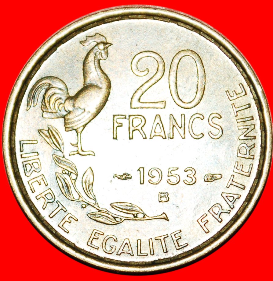  * COCK (1950-1954): FRANCE ★ 20 FRANCS 1953B! ! G. GUIRAUD! LOW START ★ NO RESERVE!   