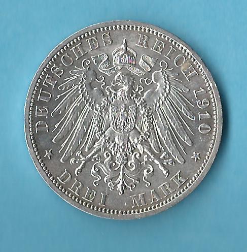  Kaiserreich 3 Mark Sachsen 1910 vz Münzenankauf Koblenz Frank Maurer AB 606   