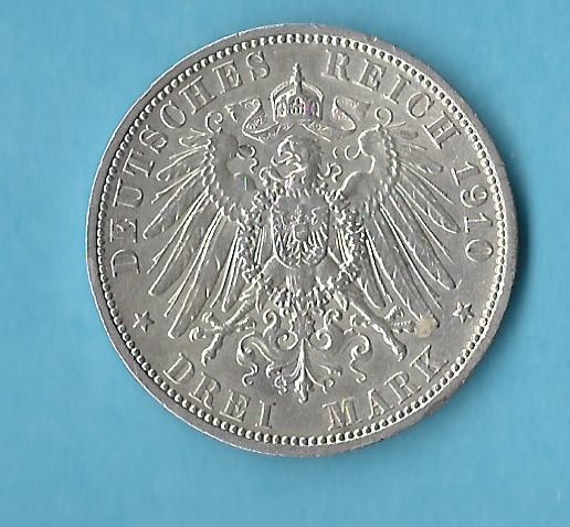  Kaiserreich 3 Mark Hessen 1910 Münzenankauf Koblenz Frank Maurer AB 614   