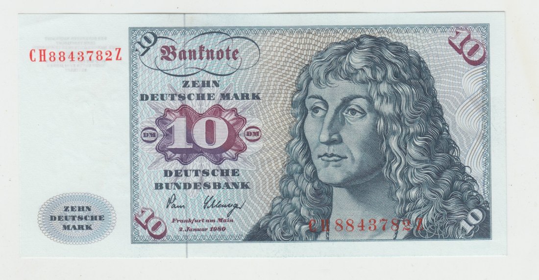  Ro. 281 a, 10 Deutsche Mark vom 02.01.1980 ohne (c) Vermerk, CH8843782Z, kassenfrisch I   