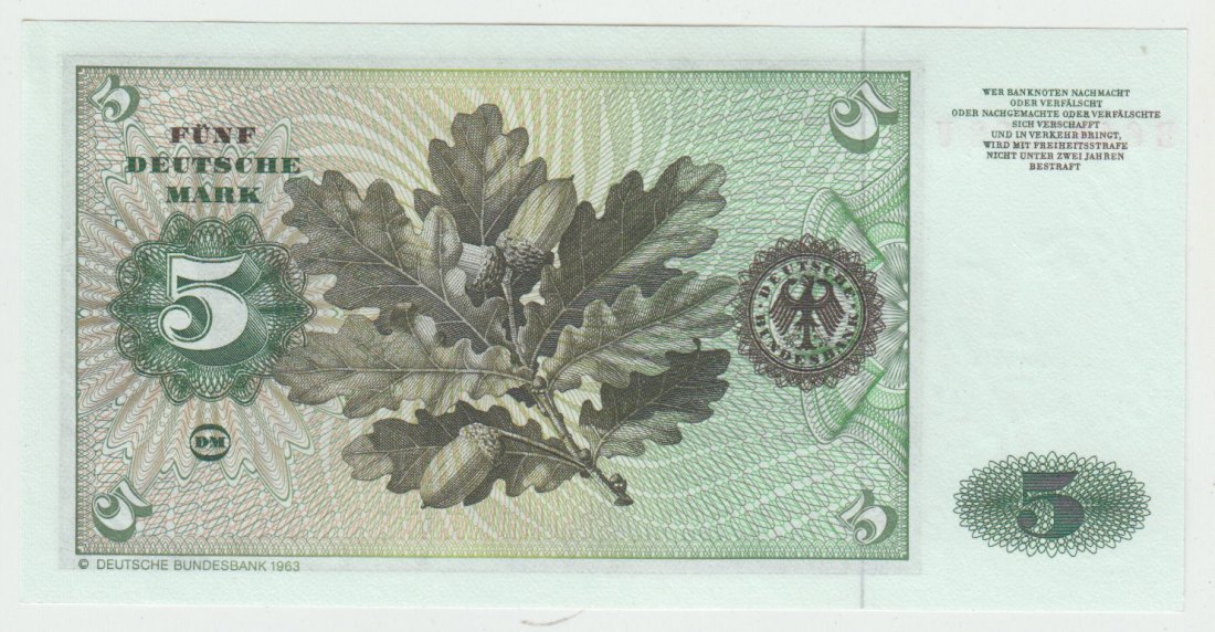  Ro. 285 a, 5 Deutsche Mark vom 02.01.1980 mit (c) Vermerk, B6487393U, kassenfrisch I   
