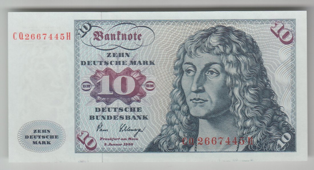  Ro. 286 a, 10 Deutsche Mark vom 02.01.1980 mit (c) Vermerk, CQ 2667445H, kassenfrisch I   