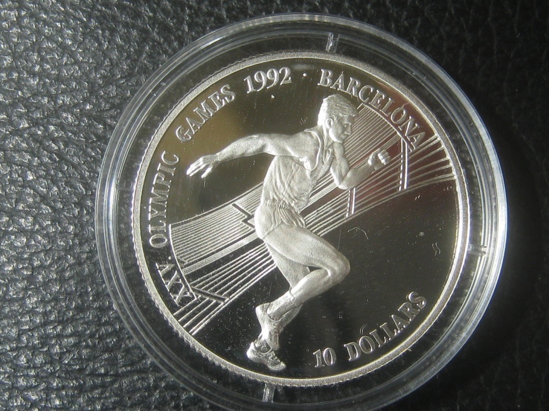  10 Dollars - Elizabeth II. 1990;Olympische Spiele 1992, Barcelona;925er Silber; 10 Gramm   