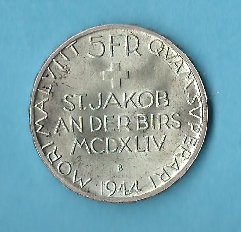  Schweiz 5 Franken 1944 prägefrisch Silber rar Münzenankauf Koblenz Frank Maurer AB 636   