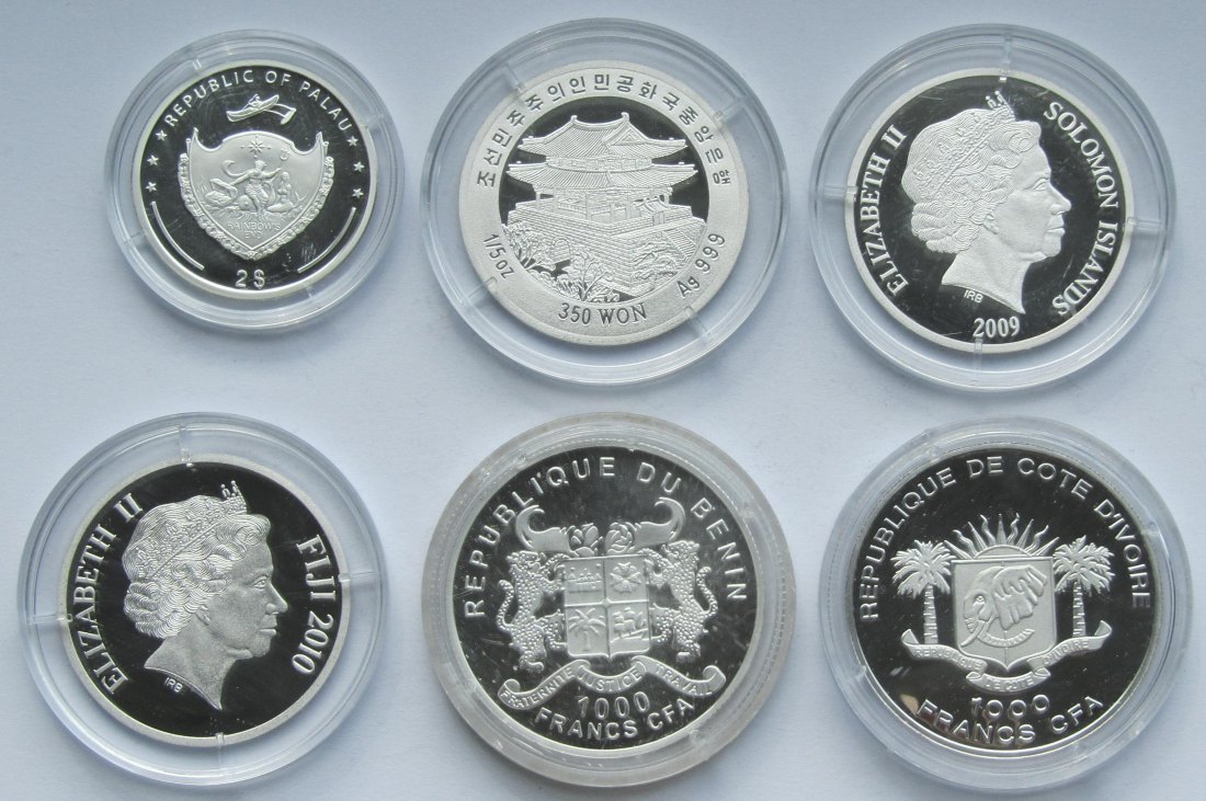  Lot aus sechs Schiffsmünzen, zusammen 65,6 g Feinsilber   