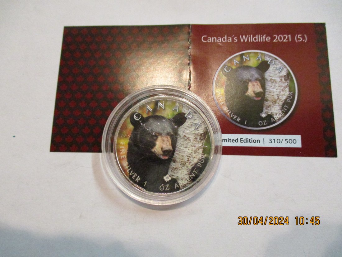  5 Dollars Kanada Wildlife 2021 Black Bear mit Zertifikat BU/ Color   