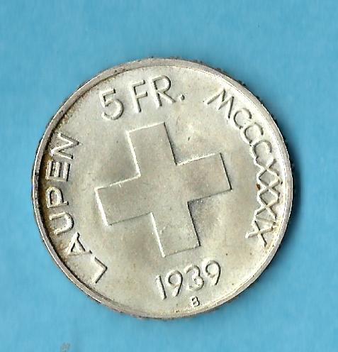  Schweiz 5 Franken 1939 prägefrisch Silber rar Münzenankauf Koblenz Frank Maurer AB 639   